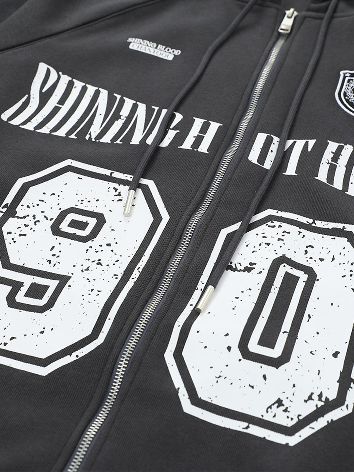 Oversize Number Print Zipper Hoodie