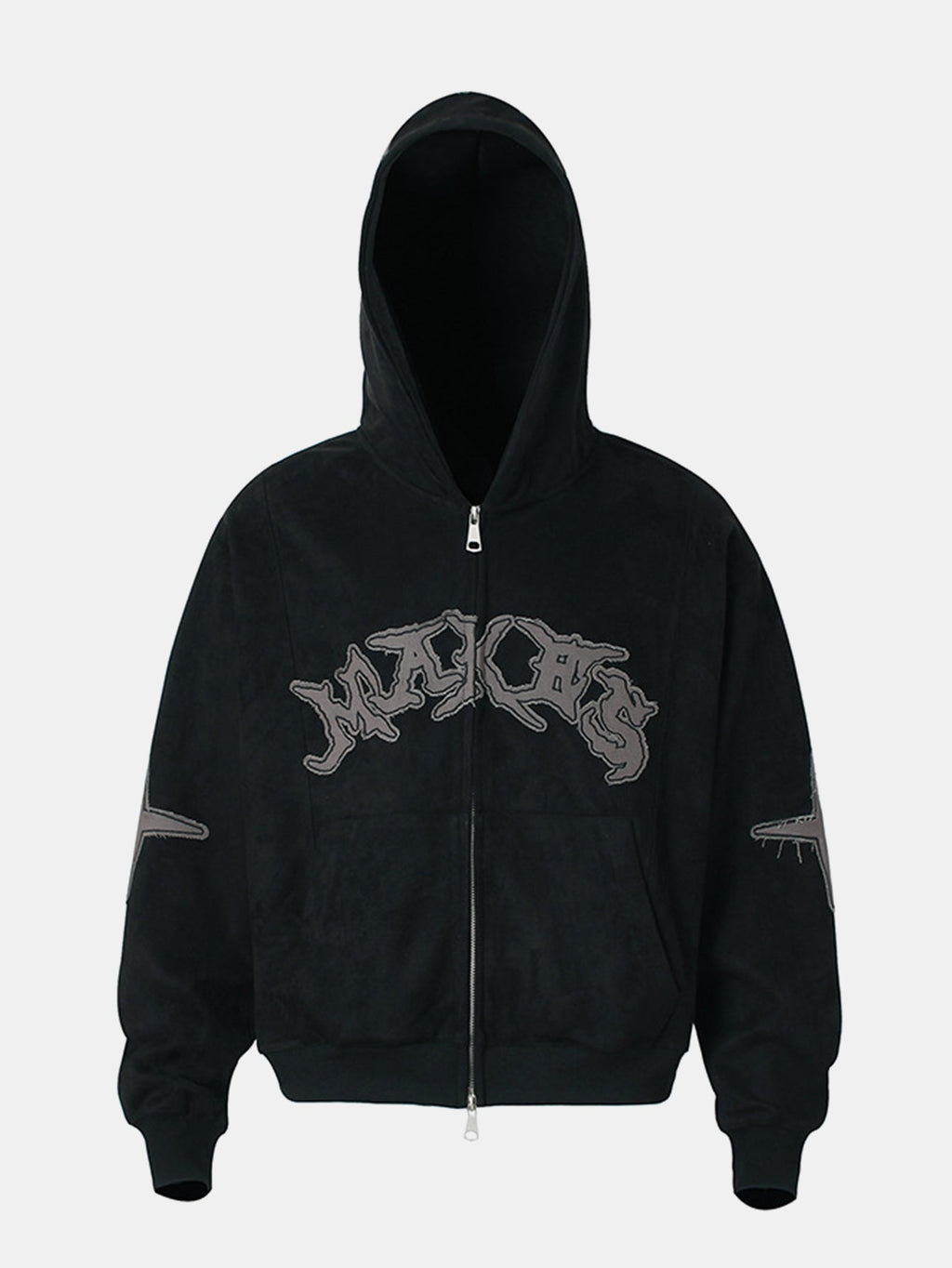 Embroidered Letters Faux Suede Zipper Hoodie
