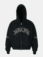 Embroidered Letters Faux Suede Zipper Hoodie