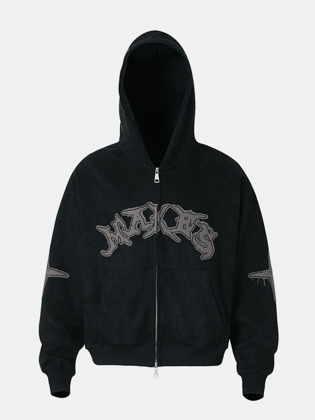 Embroidered Letters Faux Suede Zipper Hoodie