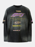 Racing Print Distressed 2-In-1 T-Shirt