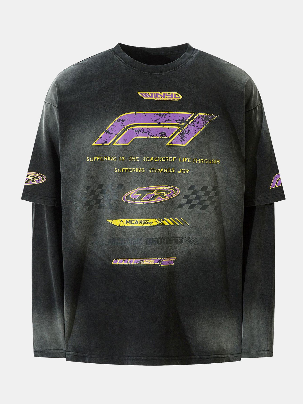 Racing Print Distressed 2-In-1 T-Shirt