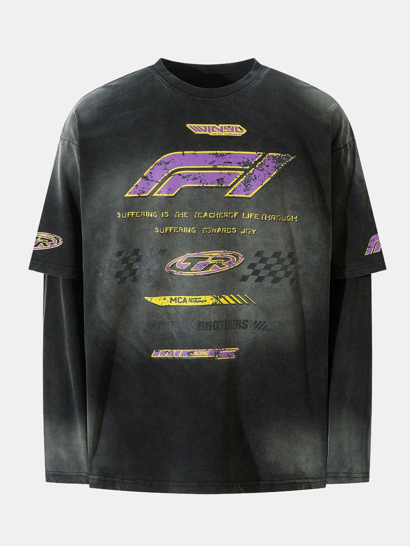 Racing Print Distressed 2-In-1 T-Shirt