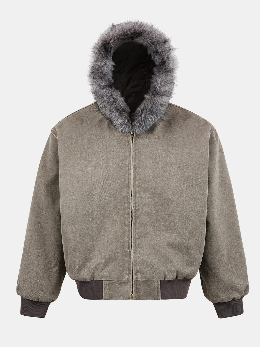 Boxy Faux Fur Collar Hooded Jacket