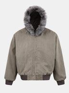 Boxy Faux Fur Collar Hooded Jacket