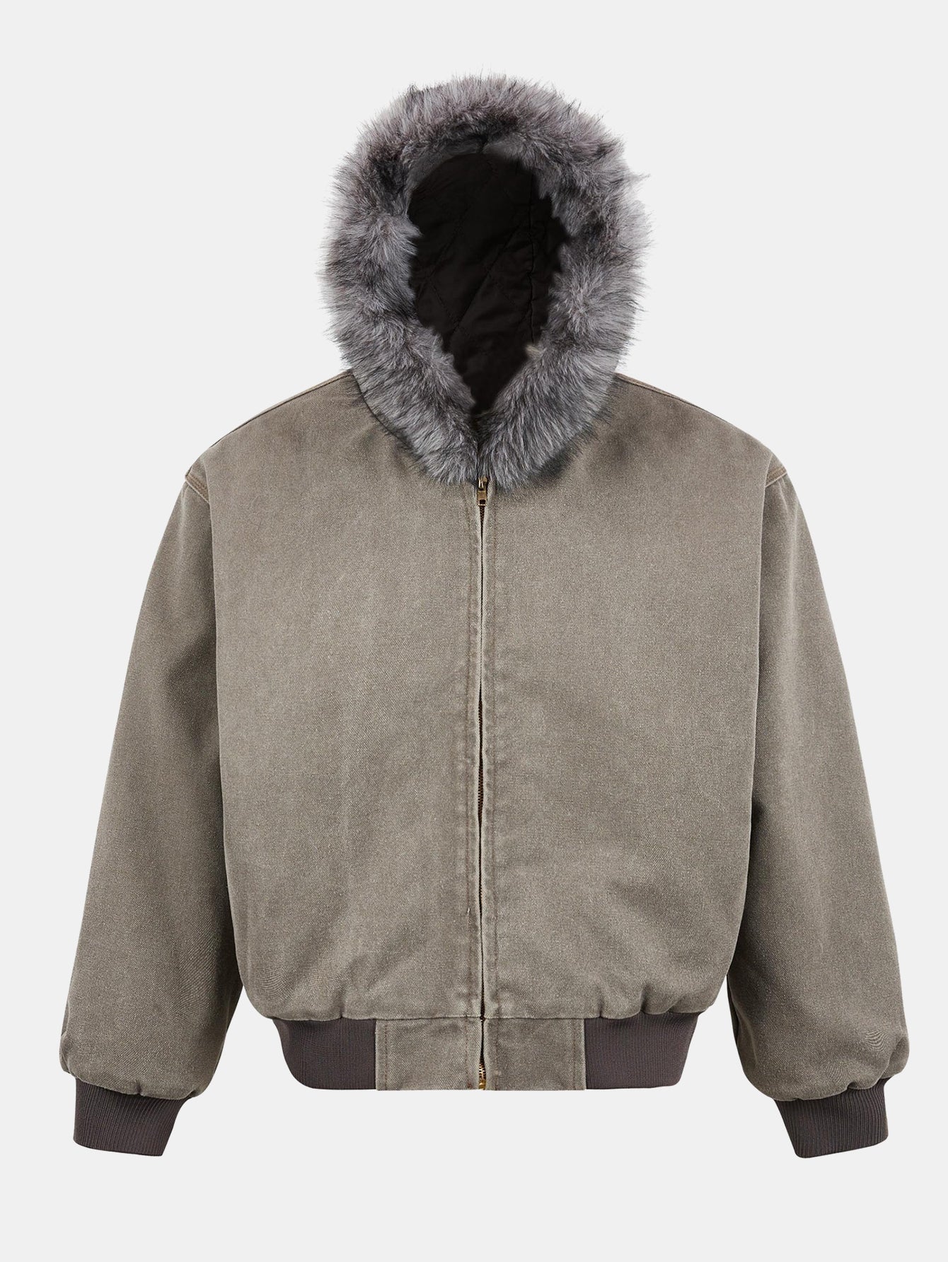 Boxy Faux Fur Collar Hooded Jacket