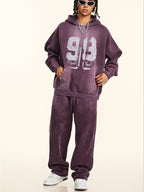 Oversize Number Print Washed Distressed Hoodie