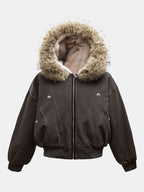 Boxy Faux Fur Collar Hooded Jacket
