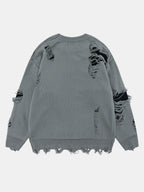 Slogan Distressed Crew Neck Sweater