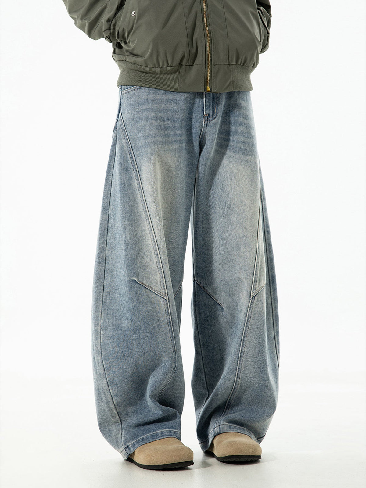 Washed Distressed Denim Baggy Pants