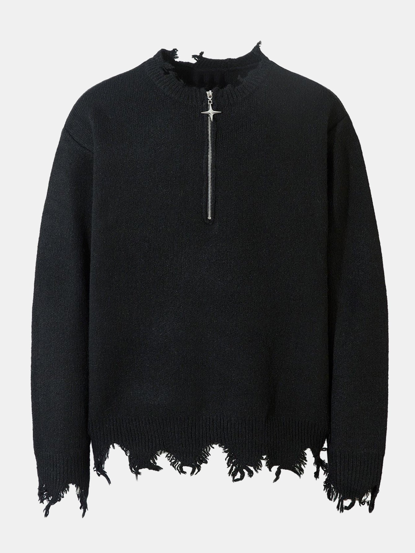 Distressed Quarter Zip Knit Sweater