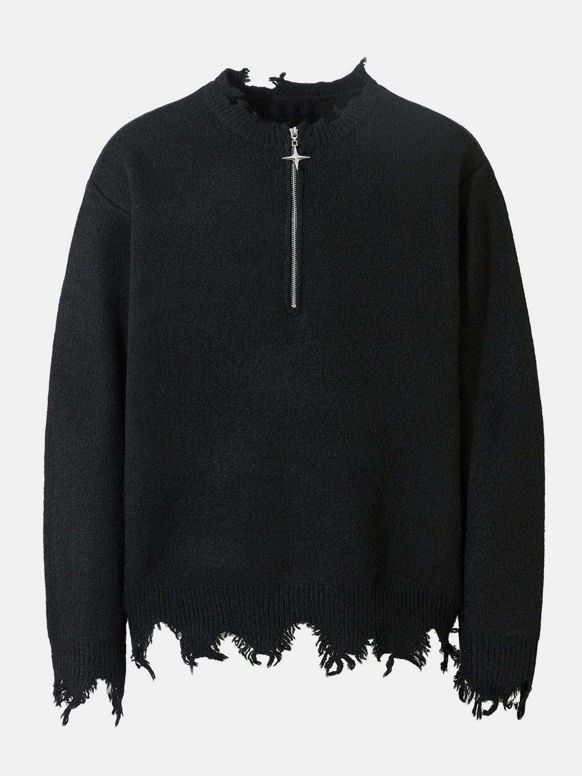 Distressed Quarter Zip Knit Sweater