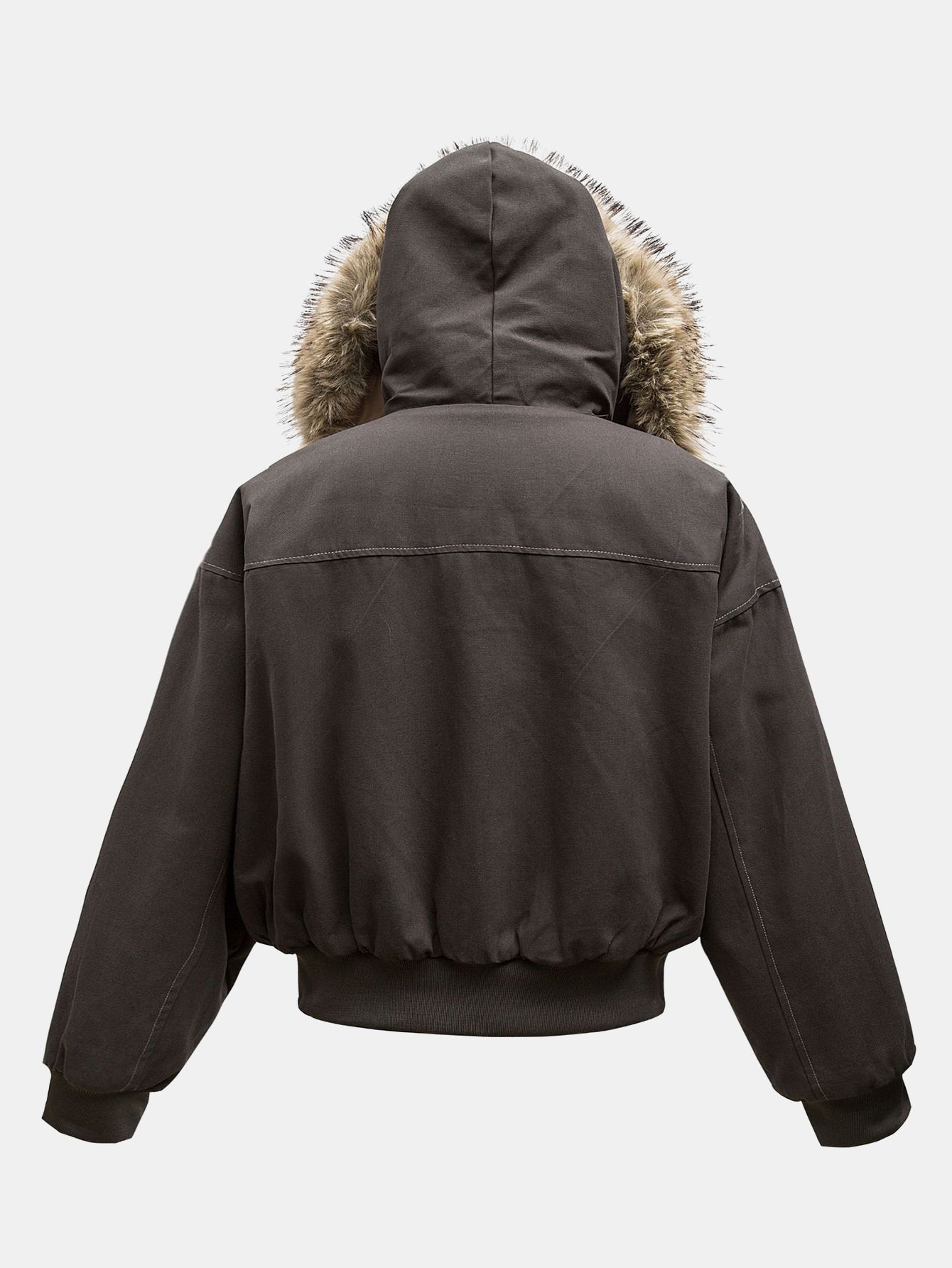 Boxy Faux Fur Collar Hooded Jacket