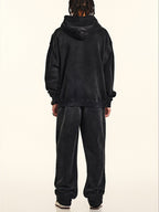 Oversize Number Print Washed Distressed Hoodie