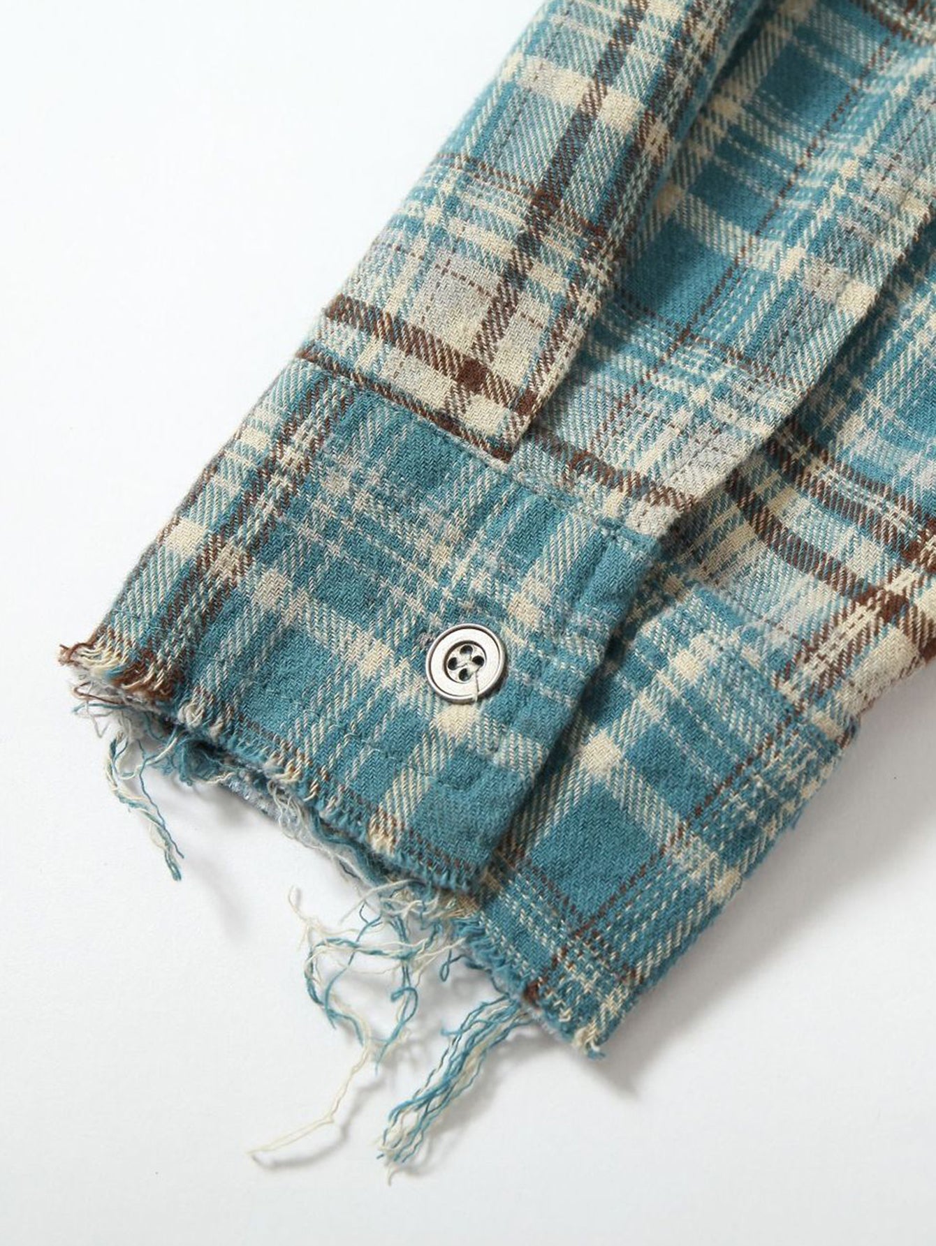 Gradient Washed Distressed Plaid Shirt