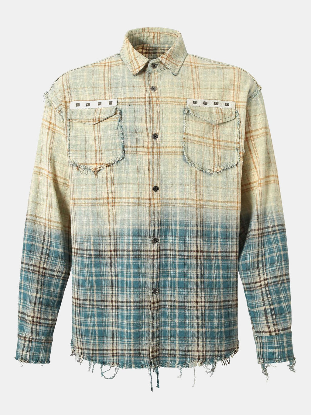 Gradient Washed Distressed Plaid Shirt