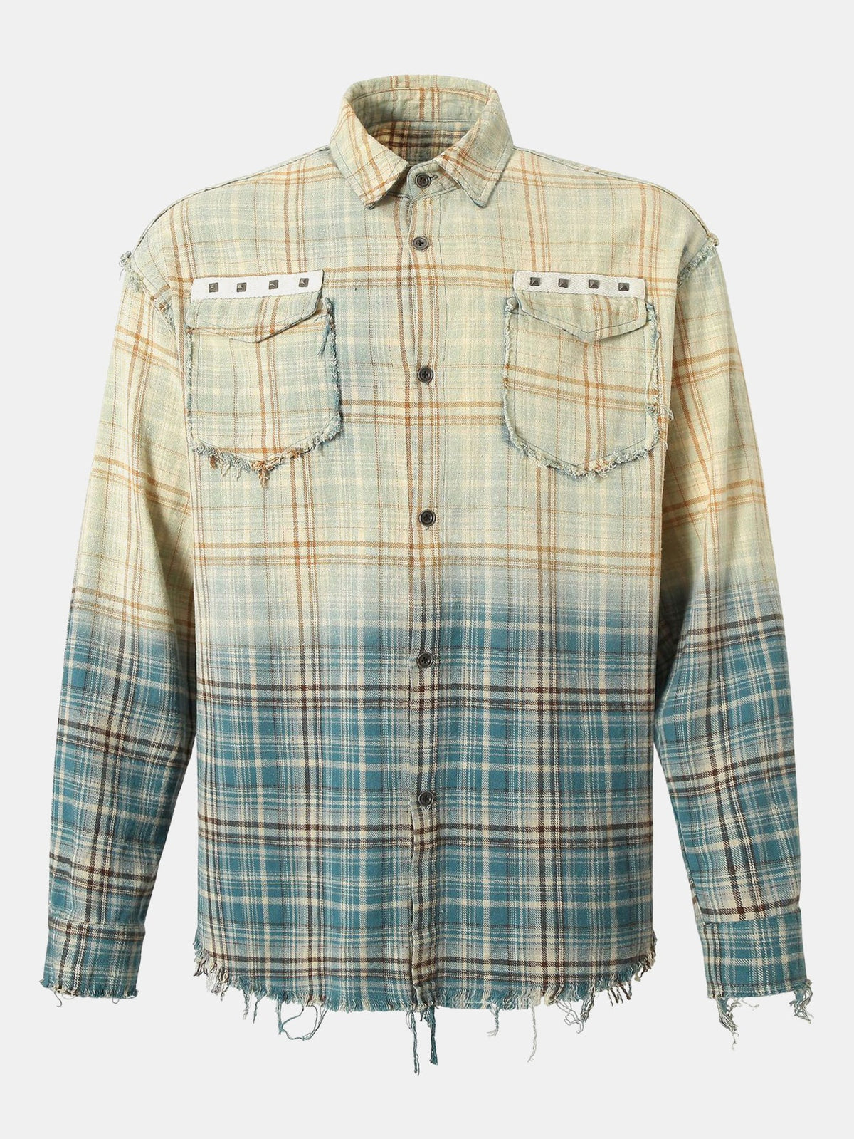 Gradient Washed Distressed Plaid Shirt