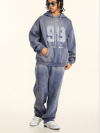 Oversize Number Print Washed Distressed Hoodie