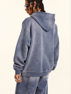 Oversize Number Print Washed Distressed Hoodie