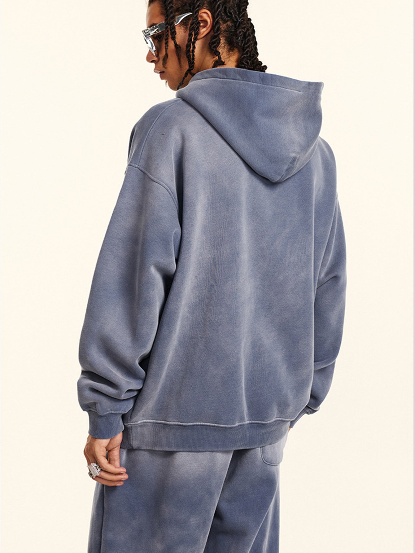 Oversize Number Print Washed Distressed Hoodie