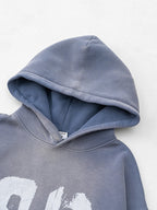 Oversize Number Print Washed Distressed Hoodie