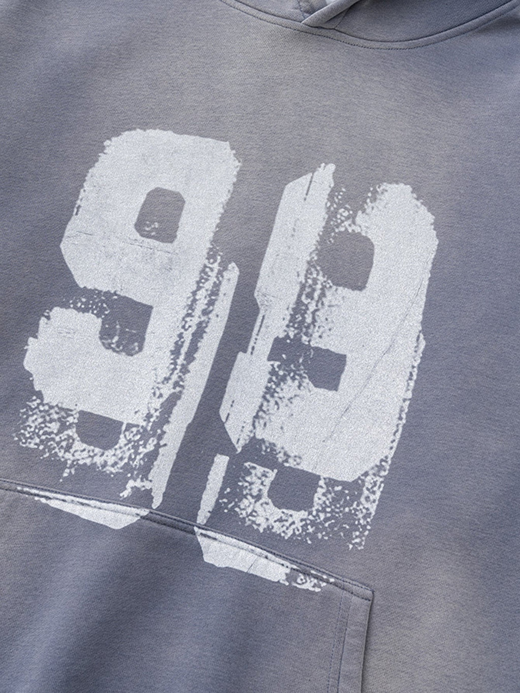 Oversize Number Print Washed Distressed Hoodie