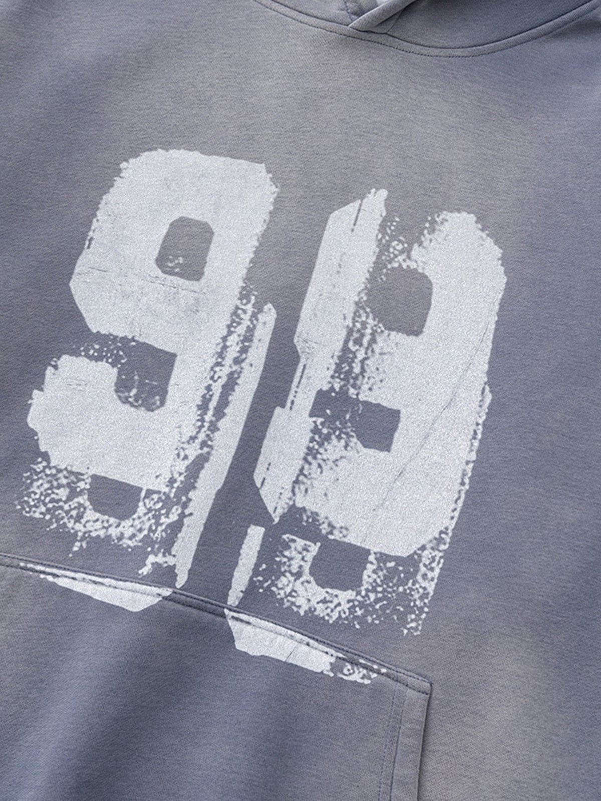 Oversize Number Print Washed Distressed Hoodie