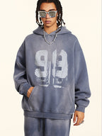 Oversize Number Print Washed Distressed Hoodie