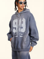 Oversize Number Print Washed Distressed Hoodie