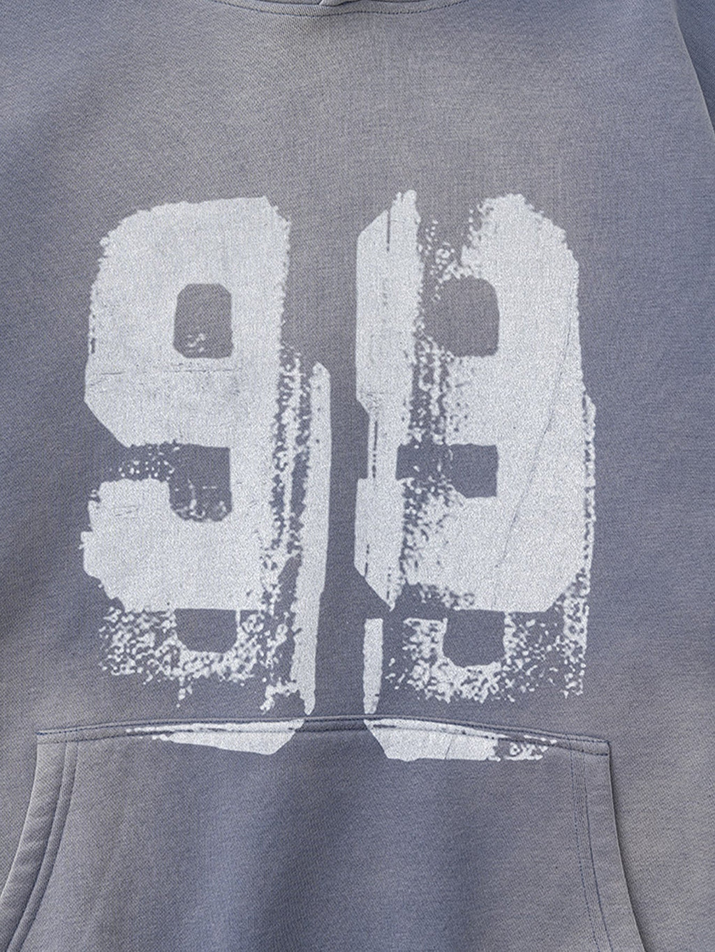 Oversize Number Print Washed Distressed Hoodie