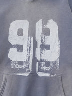 Oversize Number Print Washed Distressed Hoodie