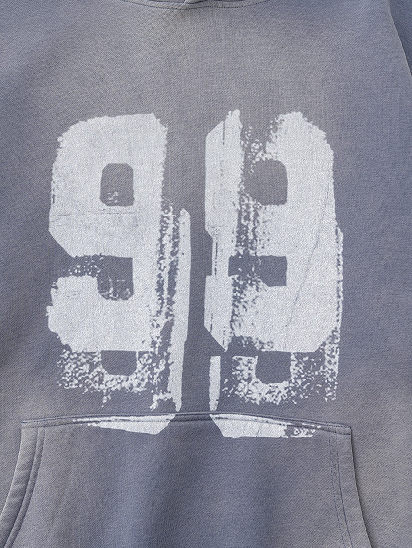 Oversize Number Print Washed Distressed Hoodie