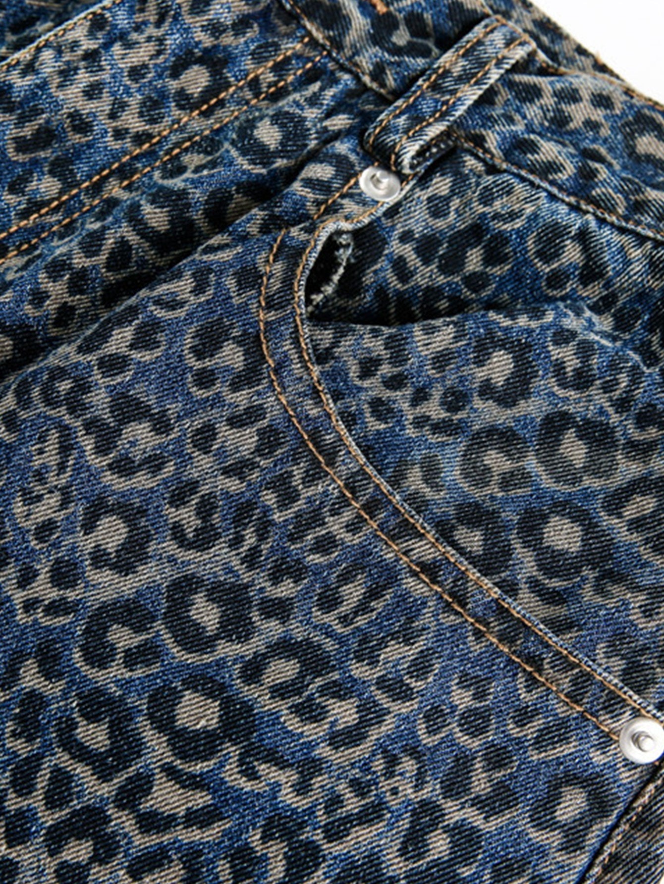 Leopard Print Washed Distressed Denim Baggy Pants