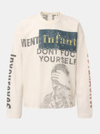 Oversize Portrait Slogan Print Waffle T-Shirt