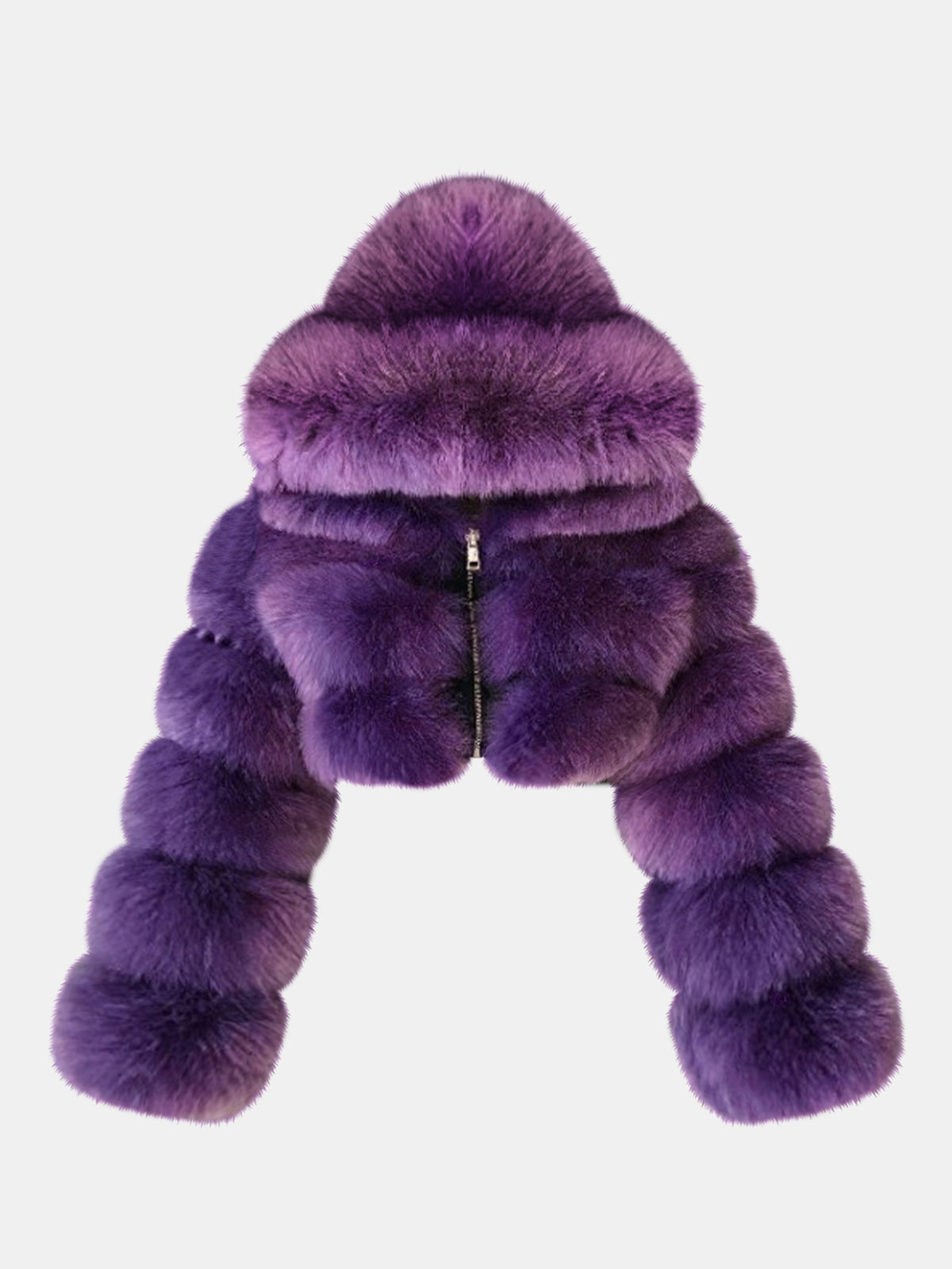 Faux Fox Fur Cropped Hooded Plush Jacket