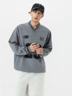Long Sleeved Number Print V Neck Sweatshirt