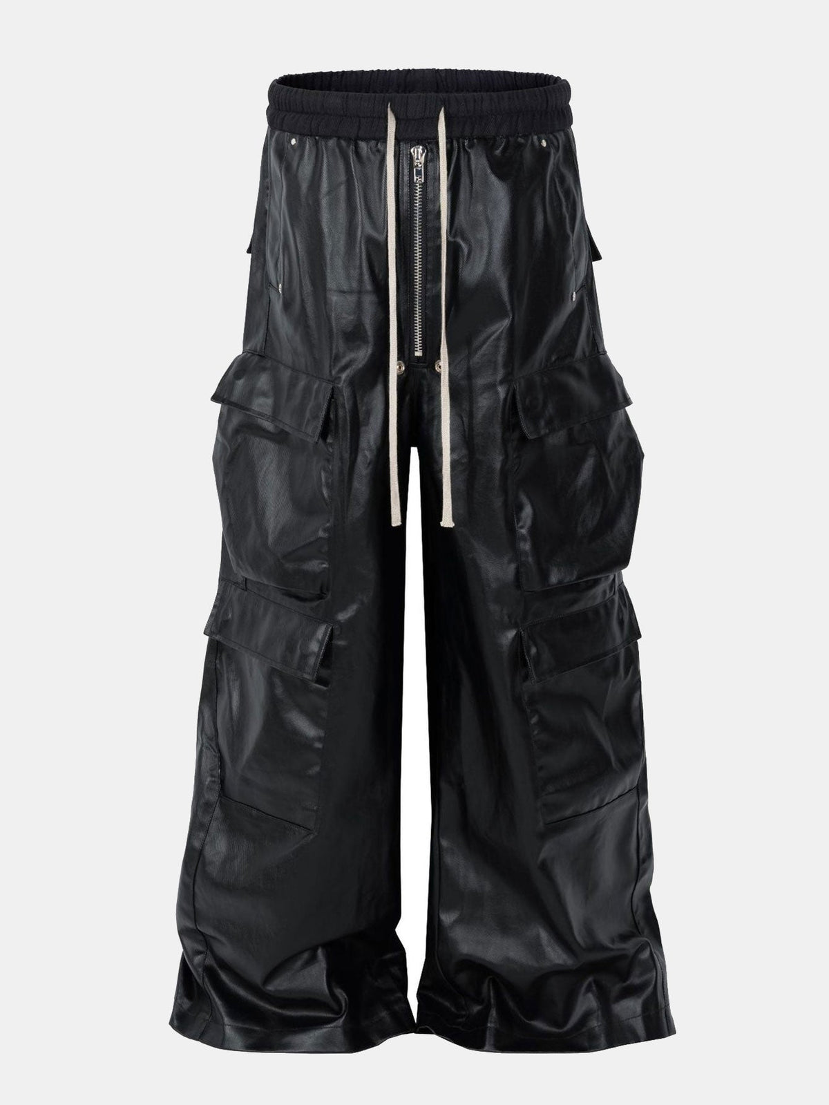 PU Leather Cargo Wide-Leg Pants