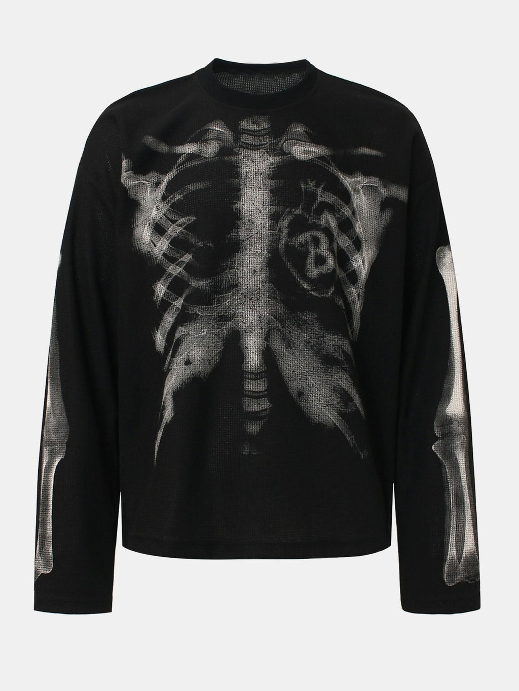 Oversize Skeleton Print Waffle T-Shirt