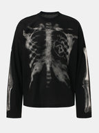 Oversize Skeleton Print Waffle T-Shirt