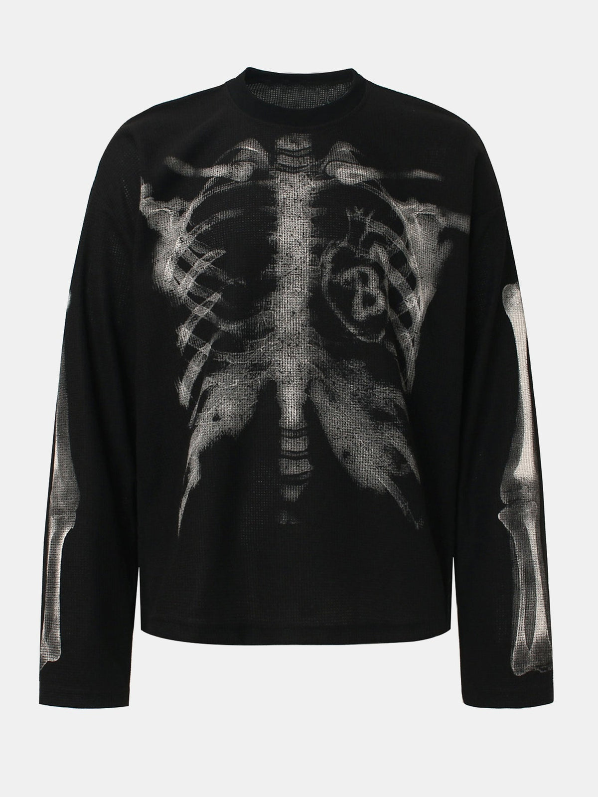 Oversize Skeleton Print Waffle T-Shirt