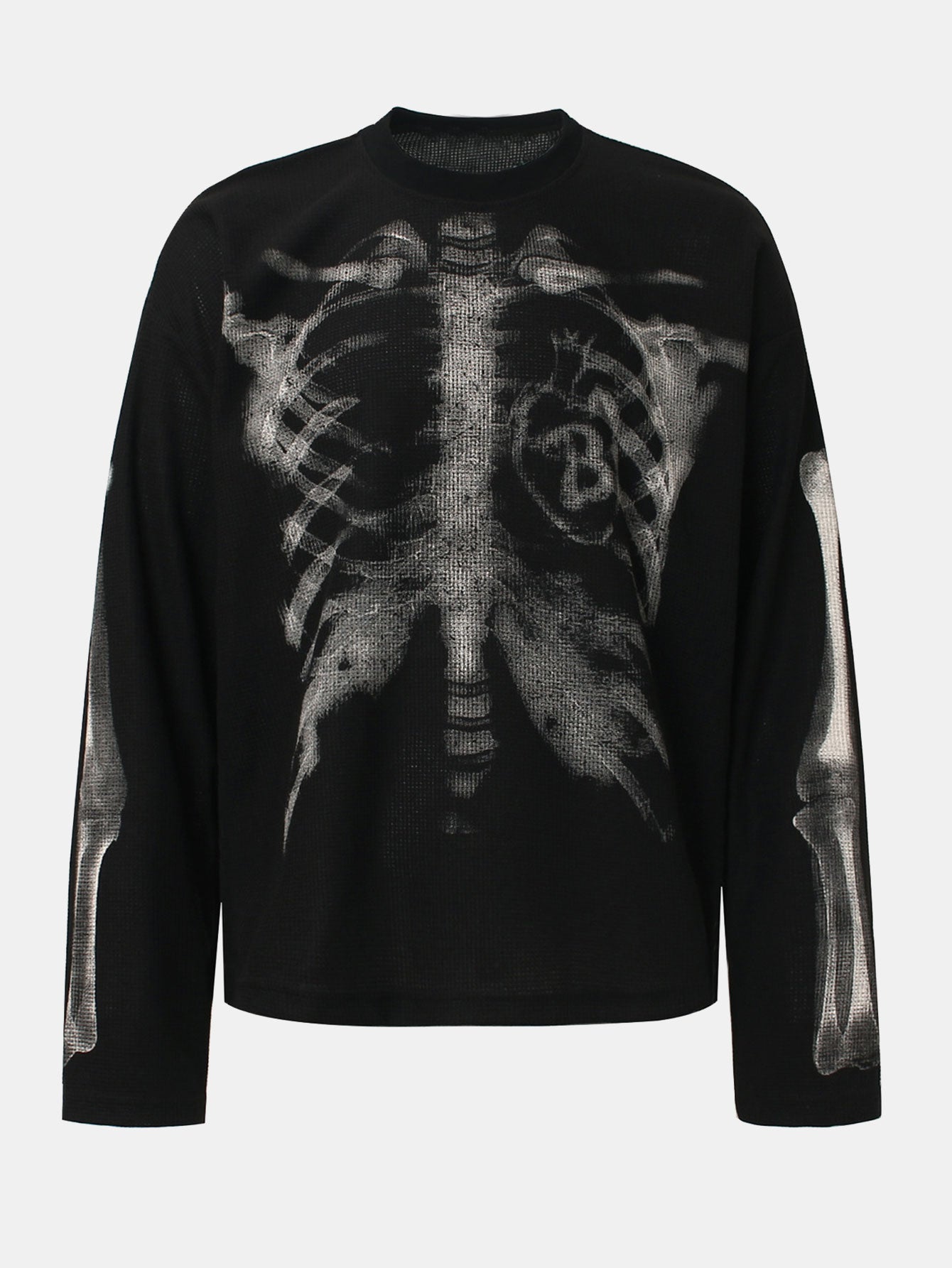 Oversize Skeleton Print Waffle T-Shirt