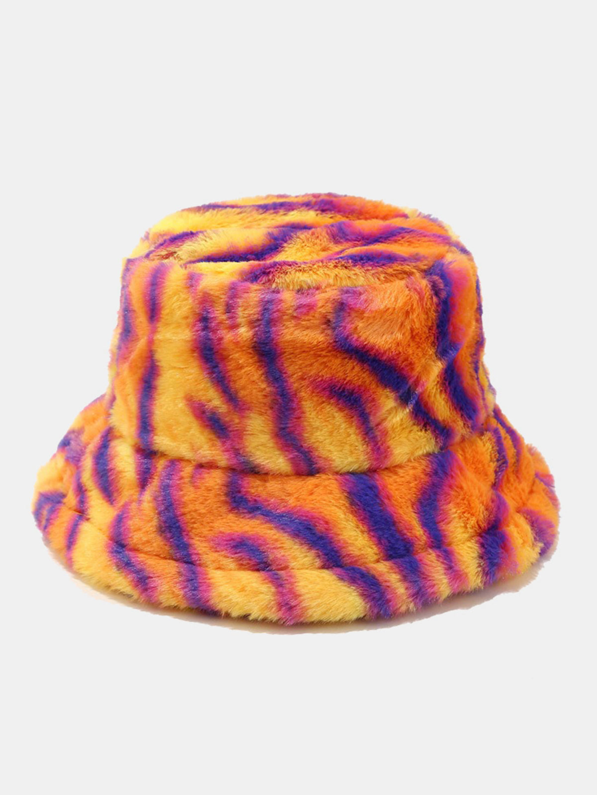 Faux Fur Tiger Striped Bucket Hat, Fluffy Plush Fisherman Hat