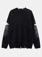 Cross Print Distressed Knit Sweater