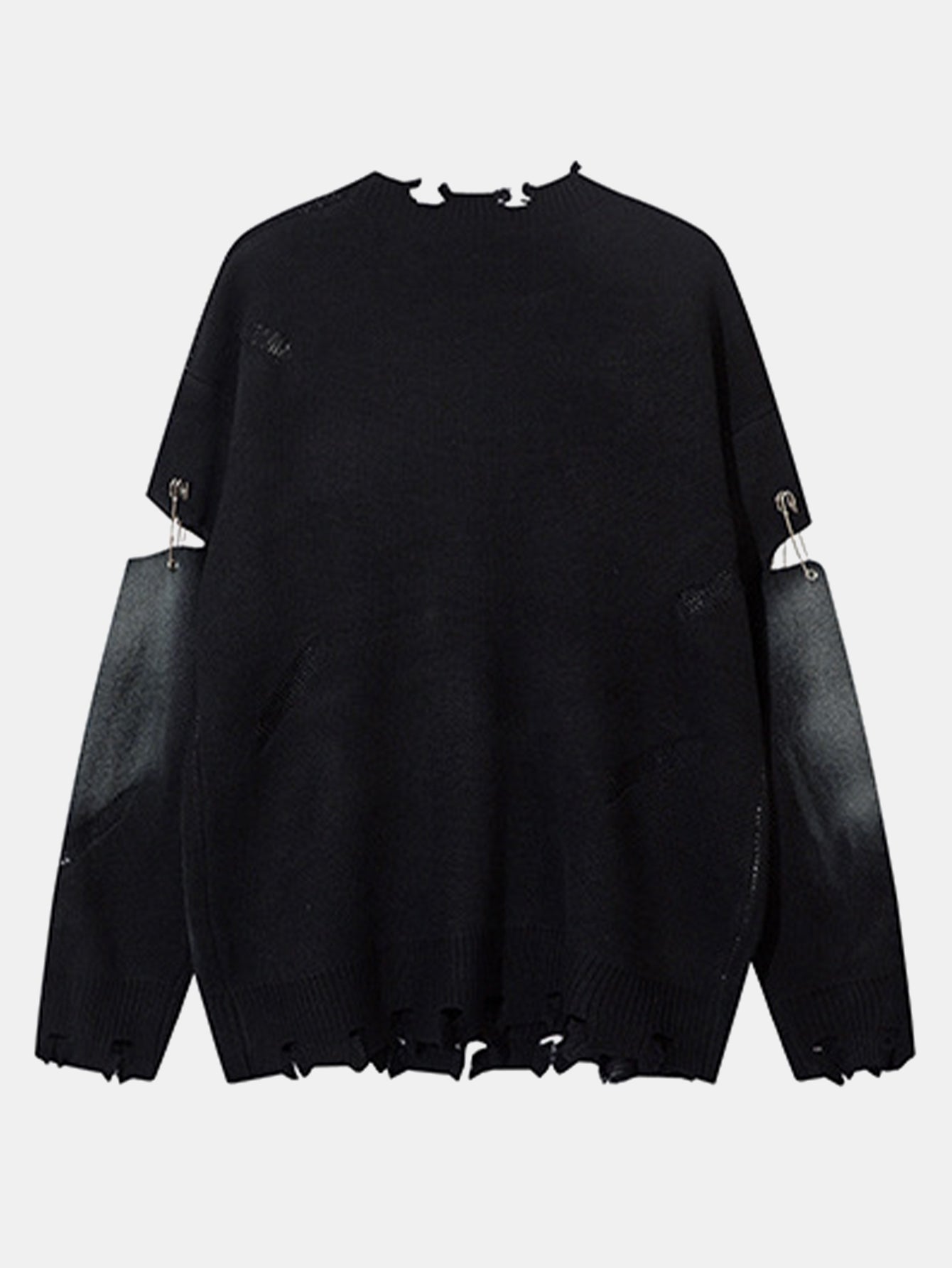 Cross Print Distressed Knit Sweater
