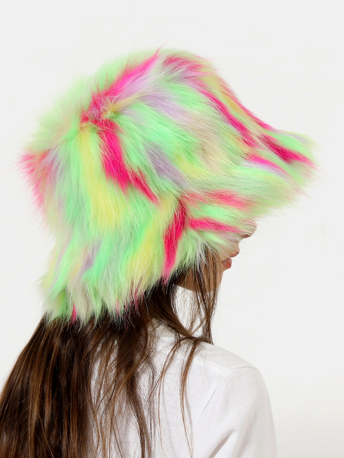 Neon Faux Fur Fluffy Bucket Hat Wide Brim Winter Festival Hat