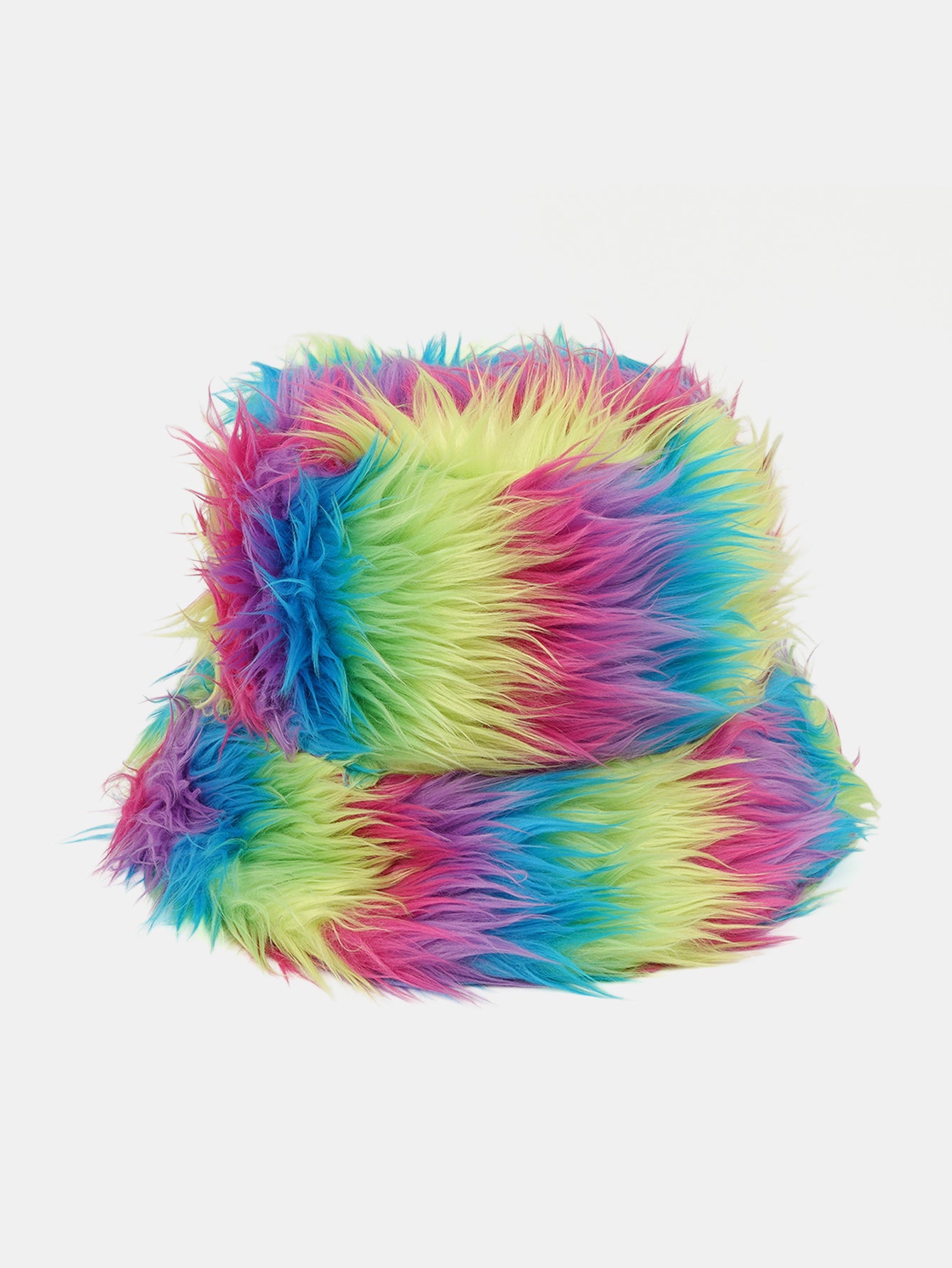 Long Shaggy Rainbow Faux Fur Bucket Hat Fluffy Winter Fisherman Hat
