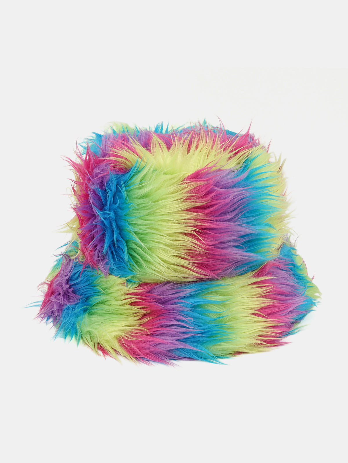 Long Shaggy Rainbow Faux Fur Bucket Hat Fluffy Winter Fisherman Hat