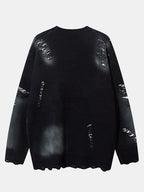 Butterfly Print Distressed Knit Sweater