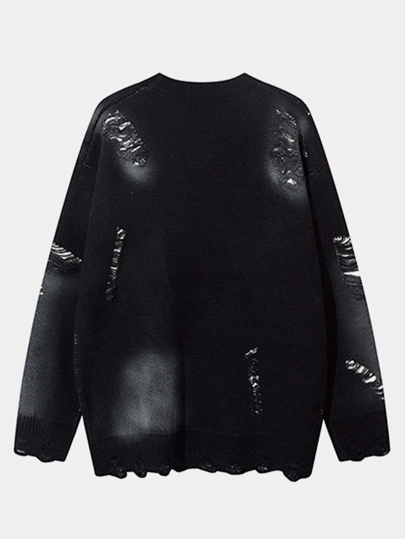 Butterfly Print Distressed Knit Sweater