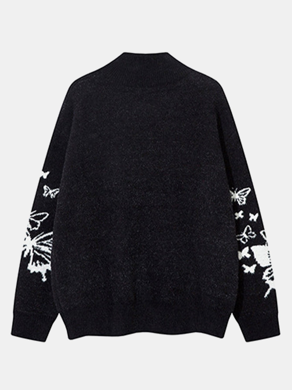 Butterfly Print Zip-Up Knit Sweater